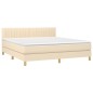 vidaXL Boxspringbett mit Matratze & LED Creme 160x200 cm Stoff vidaXL Boxspringbett mit Matratze & LED Creme 160x200 cm Stoff