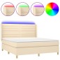 vidaXL Boxspringbett mit Matratze & LED Creme 160x200 cm Stoff vidaXL Boxspringbett mit Matratze & LED Creme 160x200 cm Stoff