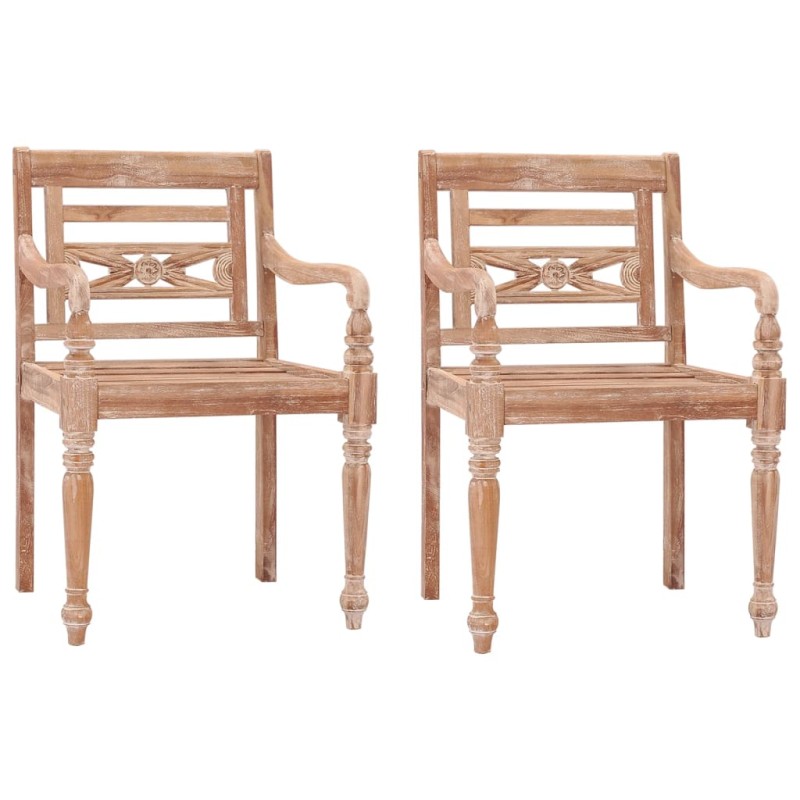 vidaXL Batavia-Stühle 2 Stk. Massivholz Teak Getüncht vidaXL Batavia-Stühle 2 Stk. Massivholz Teak Getüncht