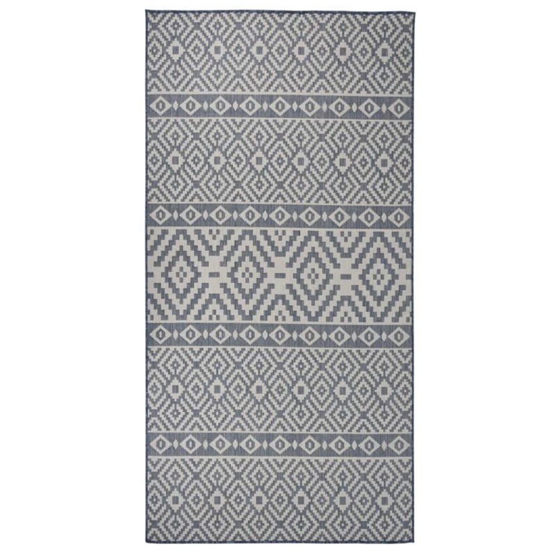 vidaXL Outdoor-Teppich Flachgewebe 100x200 cm Blau Gestreift vidaXL Outdoor-Teppich Flachgewebe 100x200 cm Blau Gestreift