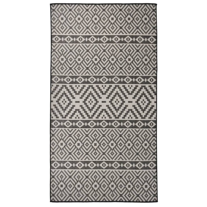 vidaXL Outdoor-Teppich Flachgewebe 80x150 cm Schwarz Gestreift vidaXL Outdoor-Teppich Flachgewebe 80x150 cm Schwarz Gestreift