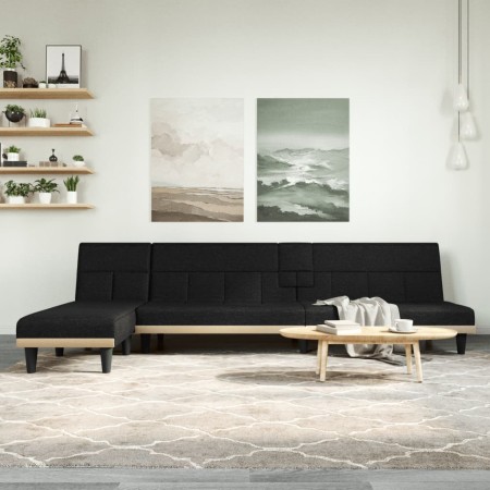 vidaXL Schlafsofa in L-Form Schwarz 255x140x70 cm Stoff