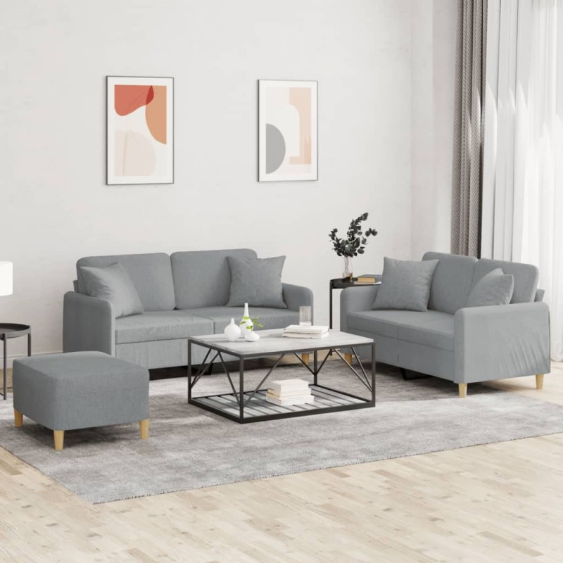 vidaXL 3-tlg. Sofagarnitur mit Kissen Hellgrau Stoff vidaXL 3-tlg. Sofagarnitur mit Kissen Hellgrau Stoff