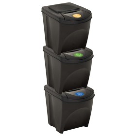 vidaXL Stapelbare Mülleimer 3 Stk. Anthrazit 75 L  
