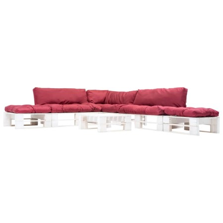vidaXL 6-tlg. Paletten-Lounge-Set mit Kissen in Rot Holz