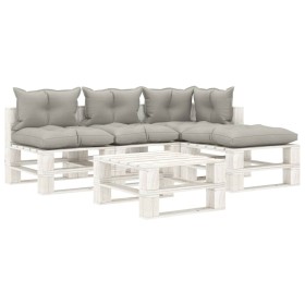  vidaXL 5-tlg. Garten-Lounge-Set Paletten mit Kissen in Taupe Holz
