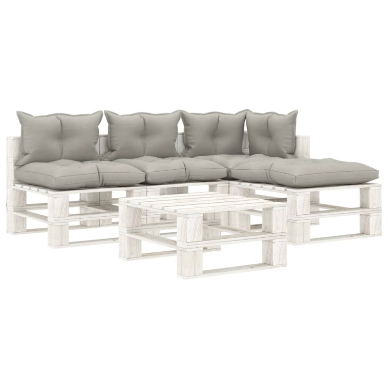 vidaXL 5-tlg. Garten-Lounge-Set Paletten mit Kissen in Taupe Holz vidaXL 5-tlg. Garten-Lounge-Set Paletten mit Kissen in Taupe Holz