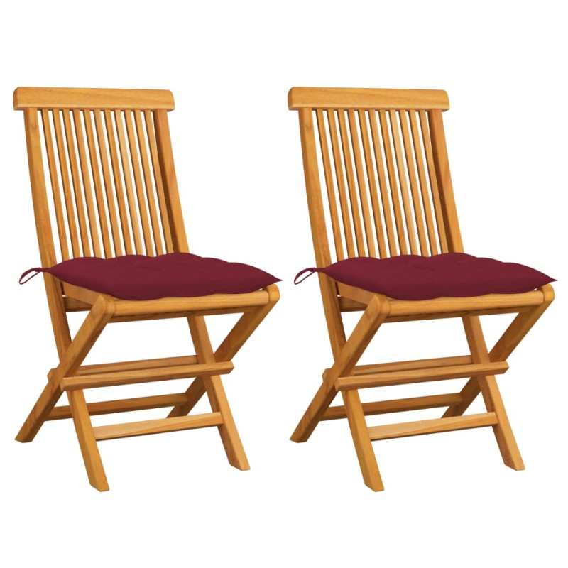 vidaXL Gartenstühle mit Weinroten Kissen 2 Stk. Massivholz Teak vidaXL Gartenstühle mit Weinroten Kissen 2 Stk. Massivholz Teak