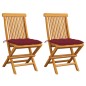 vidaXL Gartenstühle mit Weinroten Kissen 2 Stk. Massivholz Teak vidaXL Gartenstühle mit Weinroten Kissen 2 Stk. Massivholz Teak