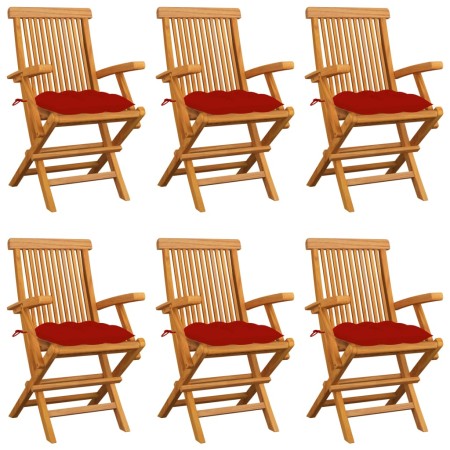 vidaXL Gartenstühle mit Roten Kissen 6 Stk. Massivholz Teak