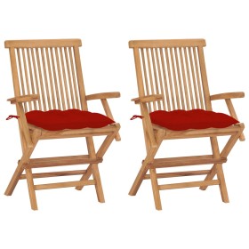 vidaXL Gartenstühle mit Roten Kissen 2 Stk. Massivholz Teak