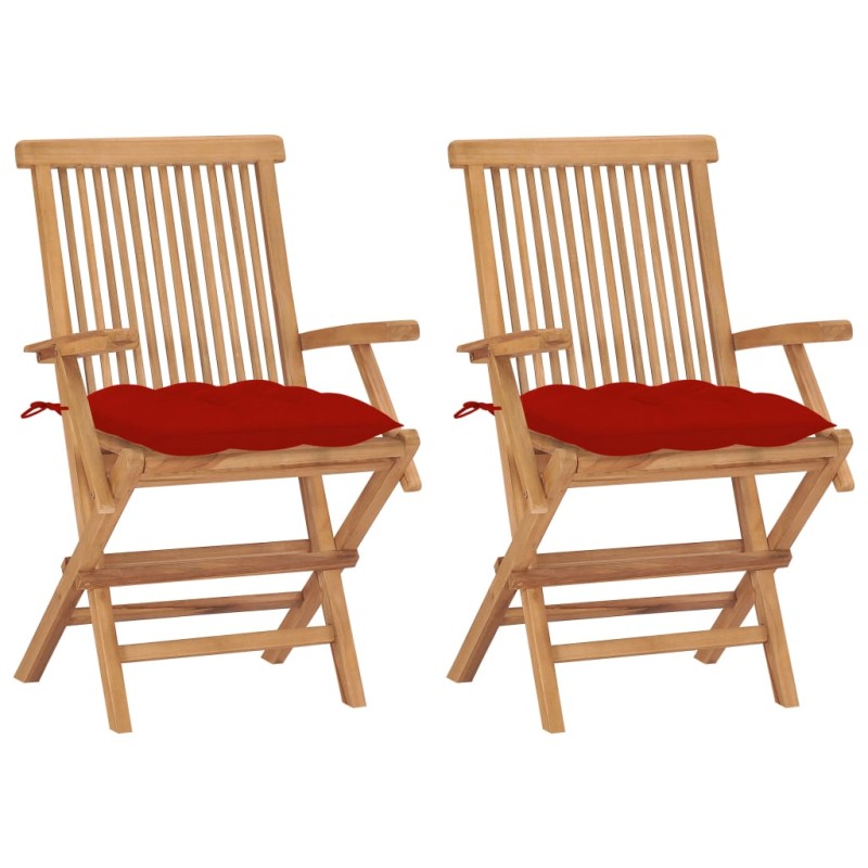 vidaXL Gartenstühle mit Roten Kissen 2 Stk. Massivholz Teak vidaXL Gartenstühle mit Roten Kissen 2 Stk. Massivholz Teak