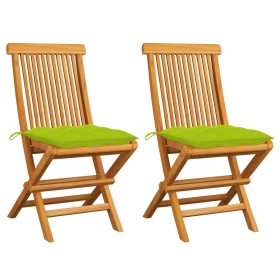 vidaXL Gartenstühle mit Hellgrünen Kissen 2 Stk. Massivholz Teak 