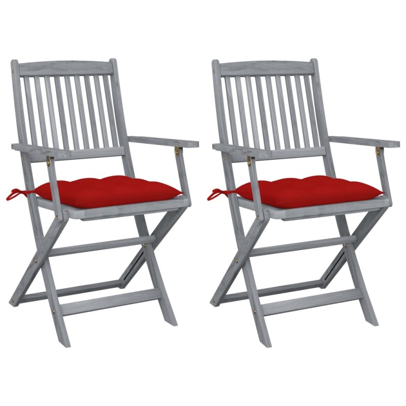 vidaXL Klappbare Gartenstühle 2 Stk. mit Kissen Massivholz Akazie vidaXL Klappbare Gartenstühle 2 Stk. mit Kissen Massivholz Akazie