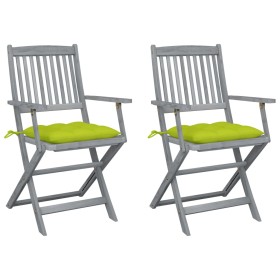 vidaXL Klappbare Gartenstühle 2 Stk. mit Kissen Massivholz Akazie