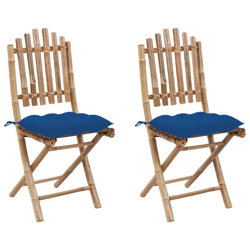 vidaXL Klappbare Gartenstühle 2 Stk. mit Kissen Bambus vidaXL Klappbare Gartenstühle 2 Stk. mit Kissen Bambus