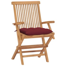 vidaXL Gartenstühle mit Weinroten Kissen 4 Stk. Massivholz Teak