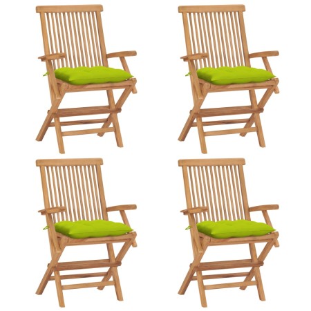 vidaXL Gartenstühle mit Hellgrünen Kissen 4 Stk. Massivholz Teak