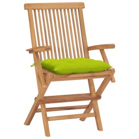 vidaXL Gartenstühle mit Hellgrünen Kissen 4 Stk. Massivholz Teak