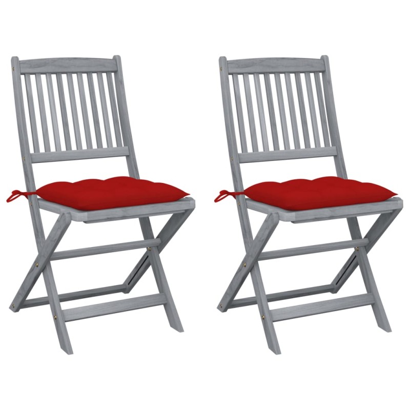 vidaXL Klappbare Gartenstühle 2 Stk. mit Kissen Massivholz Akazie vidaXL Klappbare Gartenstühle 2 Stk. mit Kissen Massivholz Akazie