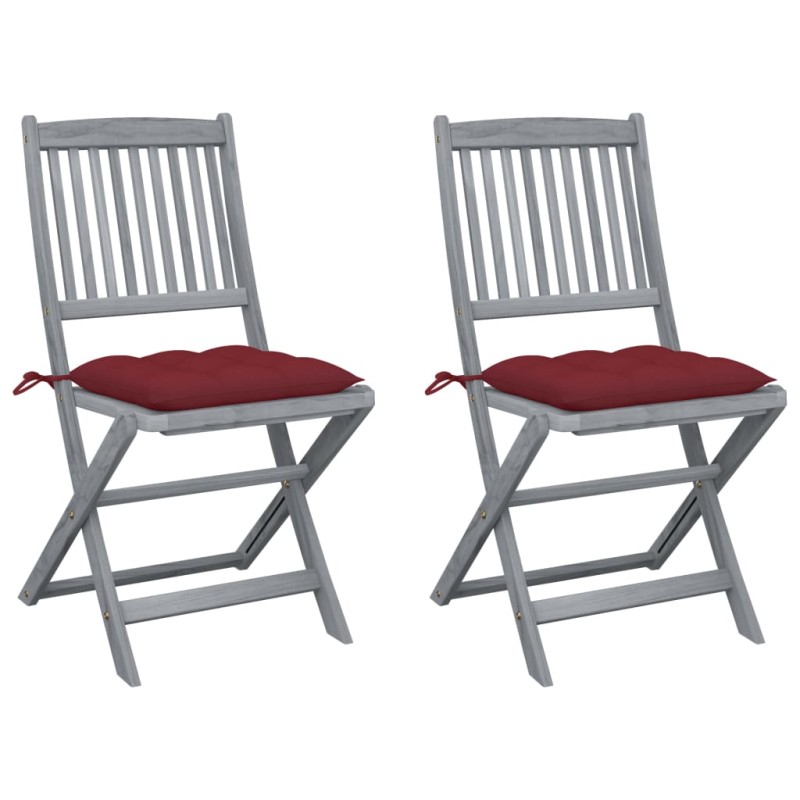 vidaXL Klappbare Gartenstühle 2 Stk. mit Kissen Massivholz Akazie vidaXL Klappbare Gartenstühle 2 Stk. mit Kissen Massivholz Akazie