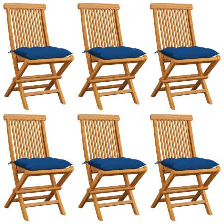 vidaXL Gartenstühle mit Blauen Kissen 6 Stk. Massivholz Teak 