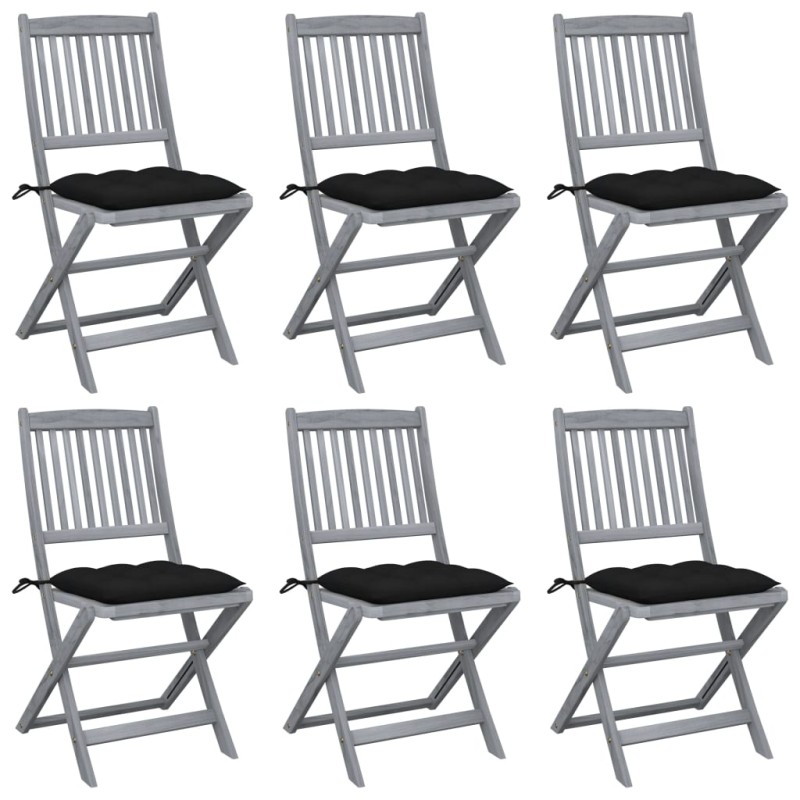 vidaXL Klappbare Gartenstühle 6 Stk. mit Kissen Massivholz Akazie vidaXL Klappbare Gartenstühle 6 Stk. mit Kissen Massivholz Akazie