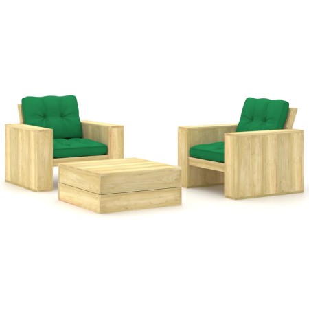 vidaXL 3-tlg. Garten-Lounge-Set mit Kissen Kiefernholz Imprägniert