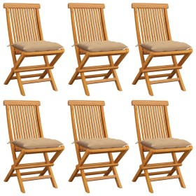 vidaXL Gartenstühle mit Beige Kissen 6 Stk. Massivholz Teak 