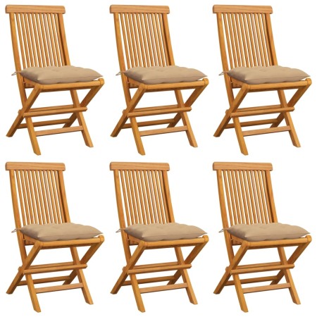 vidaXL Gartenstühle mit Beige Kissen 6 Stk. Massivholz Teak 