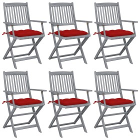 vidaXL Klappbare Gartenstühle 6 Stk. mit Kissen Massivholz Akazie