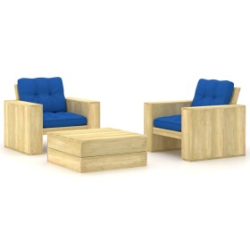 vidaXL 3-tlg. Garten-Lounge-Set mit Kissen Kiefernholz Imprägniert