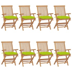 vidaXL Gartenstühle mit Hellgrünen Kissen 8 Stk. Massivholz Teak