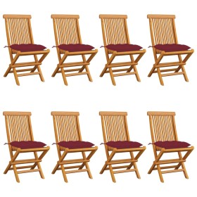 vidaXL Gartenstühle mit Weinroten Kissen 8 Stk. Massivholz Teak