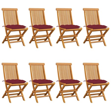 vidaXL Gartenstühle mit Weinroten Kissen 8 Stk. Massivholz Teak