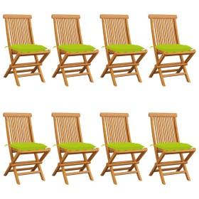 vidaXL Gartenstühle mit Hellgrünen Kissen 8 Stk. Massivholz Teak 