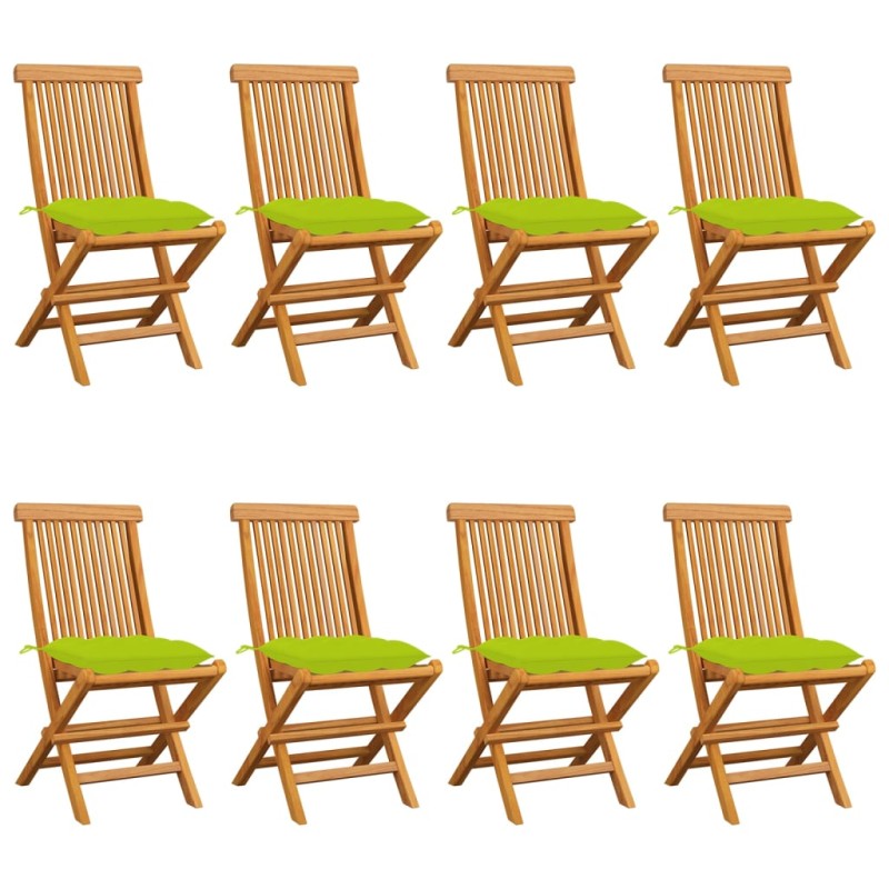 vidaXL Gartenstühle mit Hellgrünen Kissen 8 Stk. Massivholz Teak vidaXL Gartenstühle mit Hellgrünen Kissen 8 Stk. Massivholz Teak