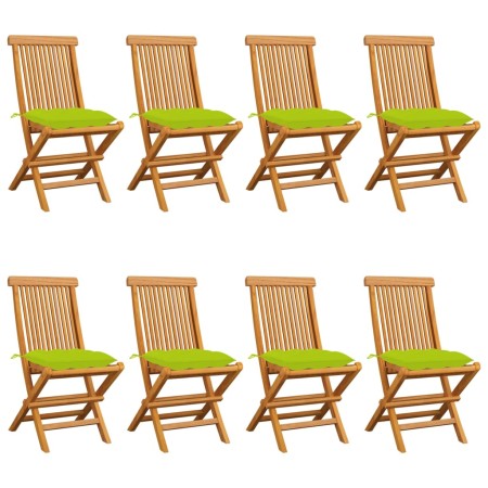 vidaXL Gartenstühle mit Hellgrünen Kissen 8 Stk. Massivholz Teak 