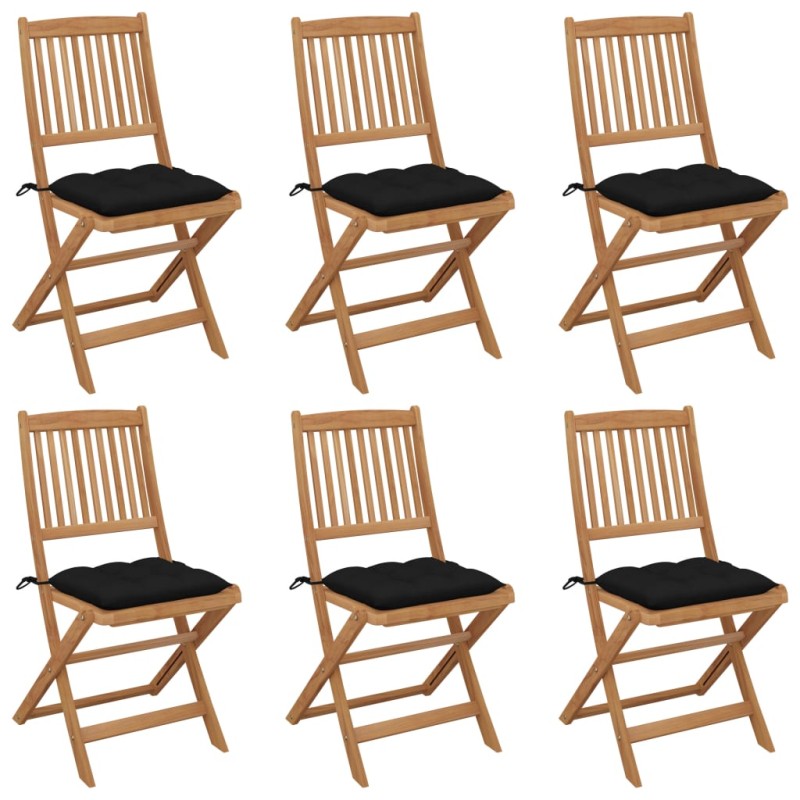 vidaXL Klappbare Gartenstühle 6 Stk. mit Kissen Massivholz Akazie vidaXL Klappbare Gartenstühle 6 Stk. mit Kissen Massivholz Akazie
