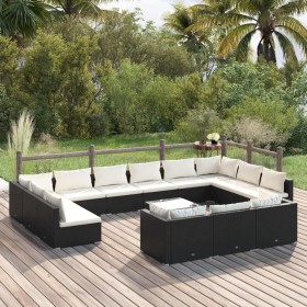 vidaXL 14-tlg. Garten-Lounge-Set mit Kissen Schwarz Poly Rattan