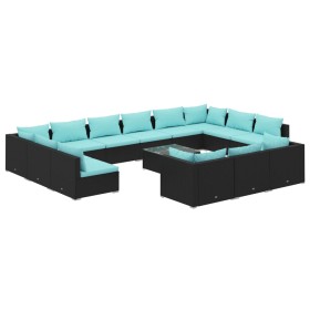vidaXL 14-tlg. Garten-Lounge-Set mit Kissen Schwarz Poly Rattan