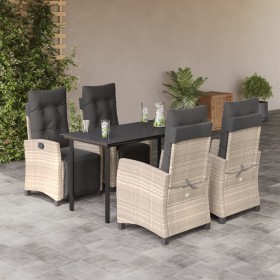 vidaXL 5-tlg. Garten-Essgruppe mit Kissen Hellgrau Poly Rattan