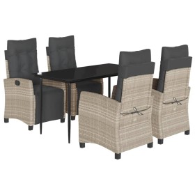 vidaXL 5-tlg. Garten-Essgruppe mit Kissen Hellgrau Poly Rattan