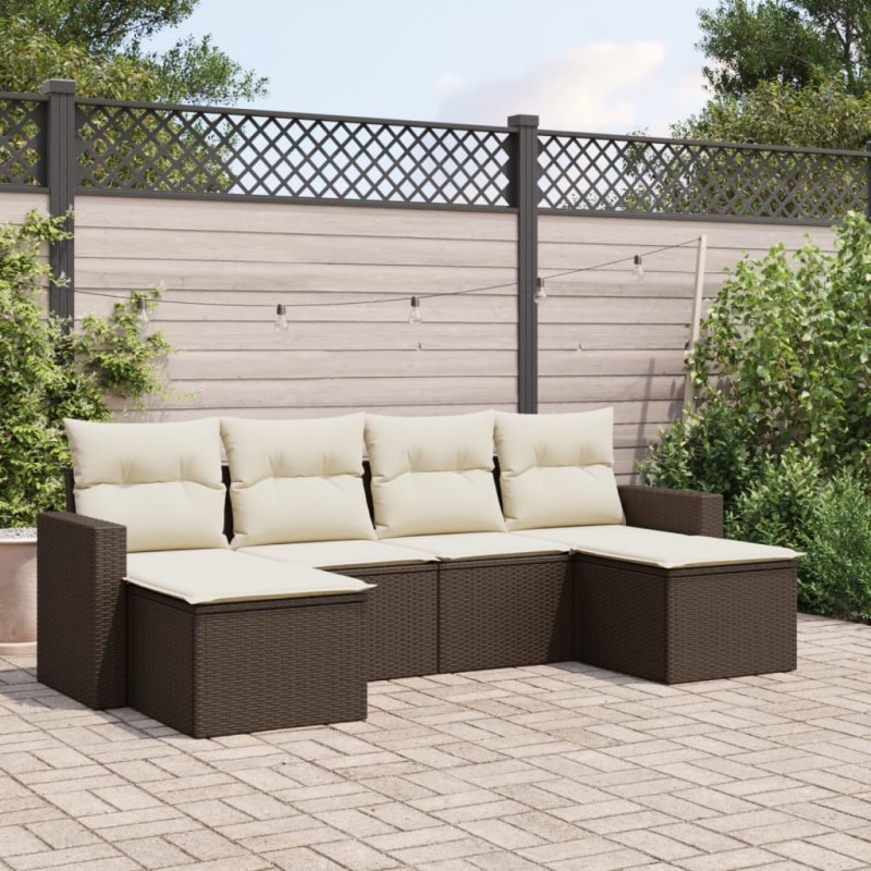 vidaXL 6-tlg. Garten-Sofagarnitur mit Kissen Braun Poly Rattan vidaXL 6-tlg. Garten-Sofagarnitur mit Kissen Braun Poly Rattan