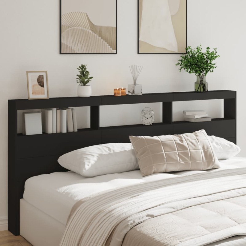 vidaXL LED-Kopfteil mit Ablagen Schwarz 220x17x102 cm vidaXL LED-Kopfteil mit Ablagen Schwarz 220x17x102 cm