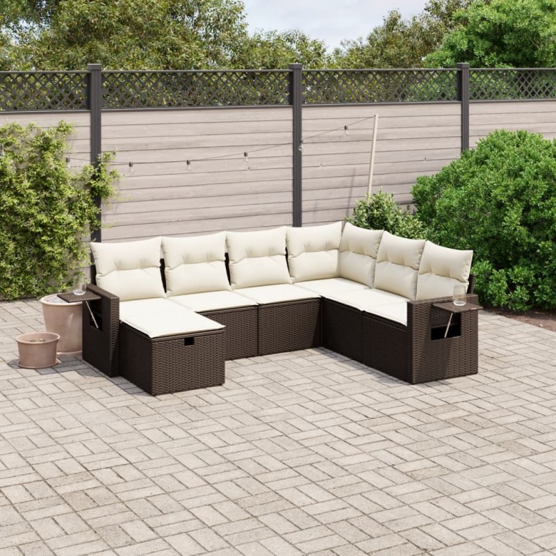 vidaXL 7-tlg. Garten-Sofagarnitur mit Kissen Braun Poly Rattan vidaXL 7-tlg. Garten-Sofagarnitur mit Kissen Braun Poly Rattan