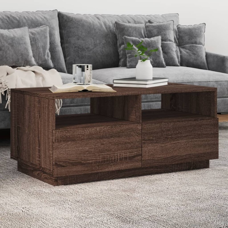 vidaXL Couchtisch mit LED-Leuchten Braun Eichen-Optik 90x49x40 cm vidaXL Couchtisch mit LED-Leuchten Braun Eichen-Optik 90x49x40 cm