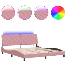 vidaXL Bettgestell mit LED-Leuchten Rosa 180x200 cm Samt