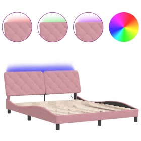 vidaXL Bettgestell mit LED-Leuchten Rosa 160x200 cm Samt