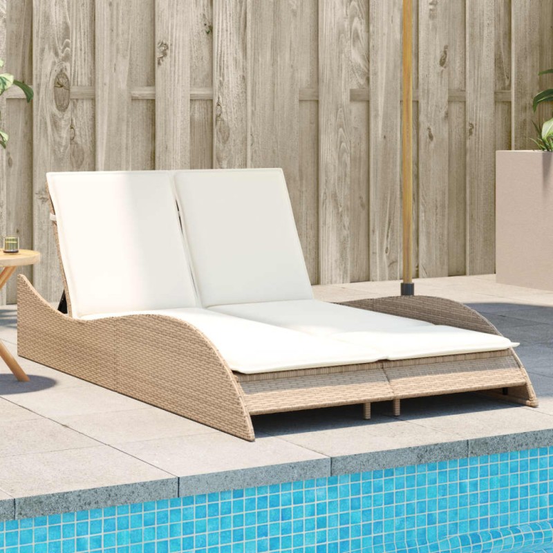 vidaXL Sonnenliege mit Auflagen Beige 114x205x73 cm Poly Rattan vidaXL Sonnenliege mit Auflagen Beige 114x205x73 cm Poly Rattan